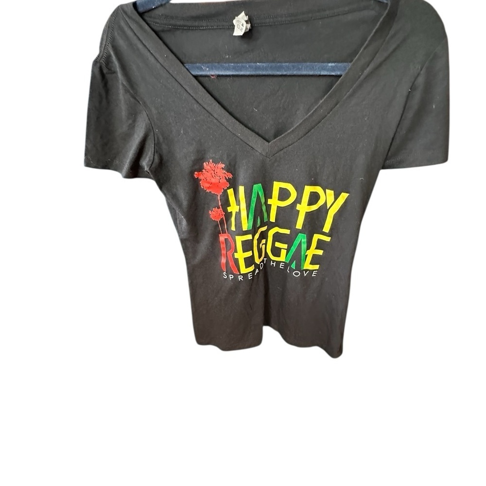 Next Level Apparel Black V-Neck Tee with Colorful Reggae Design